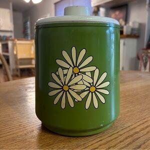 Vintage Kromex Green Canister Set with Daisy Design Made is USA